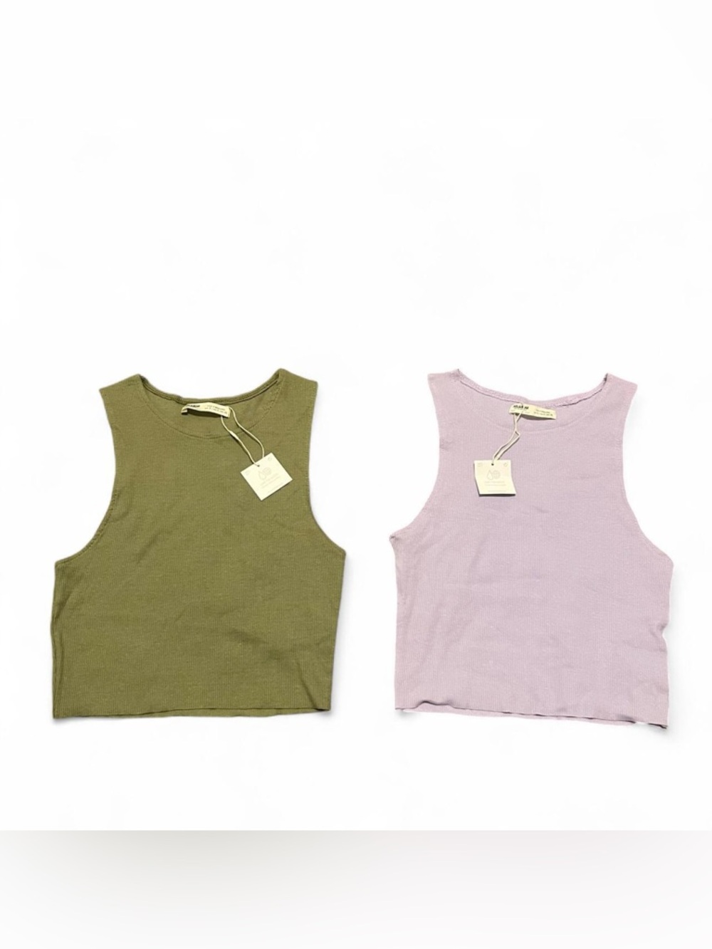 Pull&Bear Olive Ribbed Tank Top